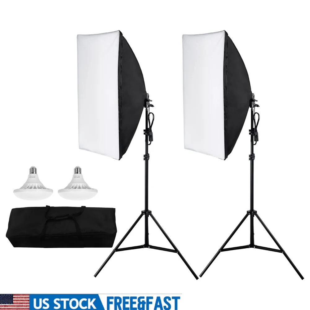 

2 Pcs Softbox Lighting Kit 20x28 Professional Softbox 30W LED Bulbs Adjustable Tripod Natural Daylight Photography Video