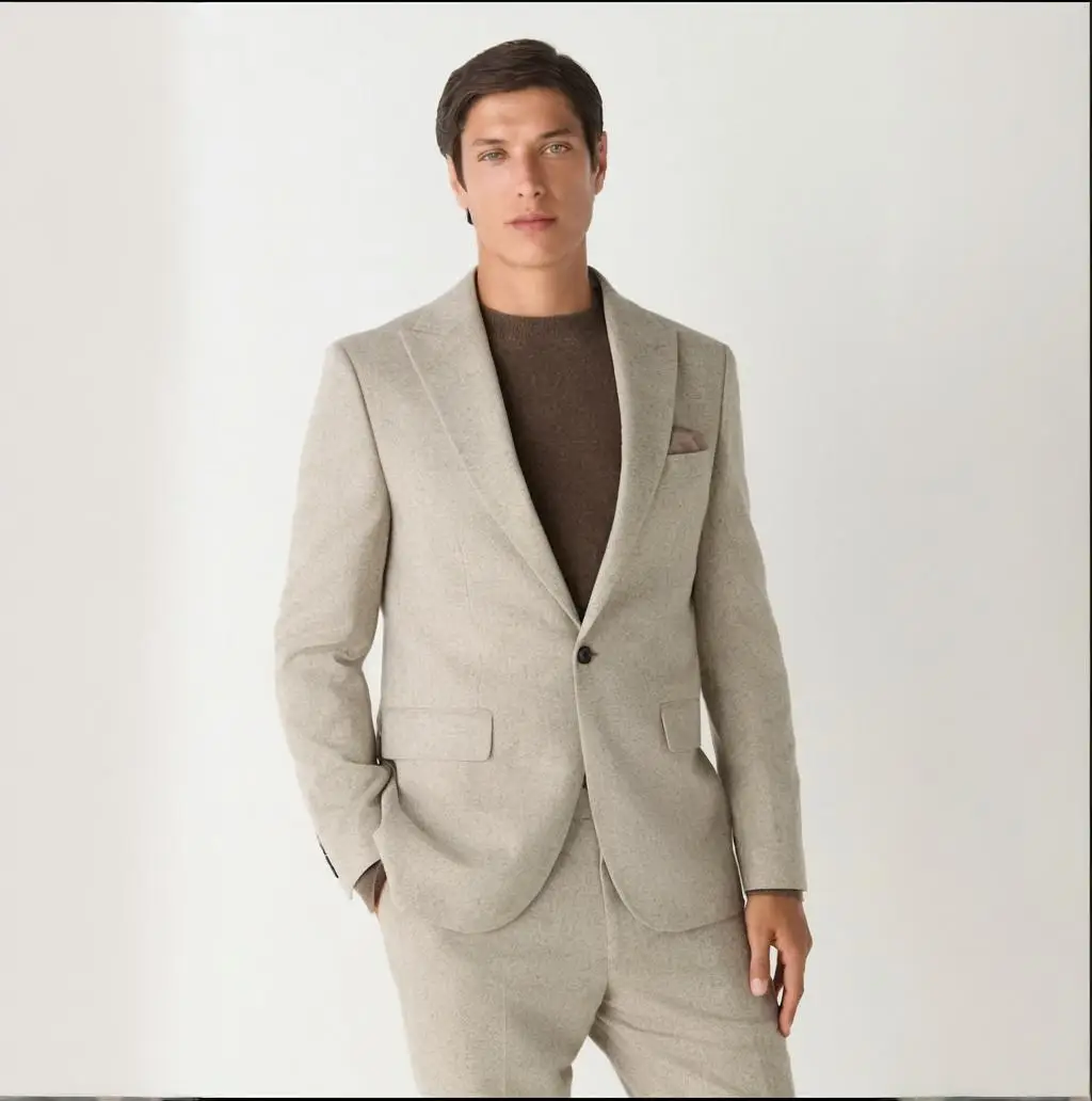 

Mens 2 Piece Slim Fit Wool Blend Suit 2 Button Blazer Elegant Wedding Banquet Suit Business Outfits Customize