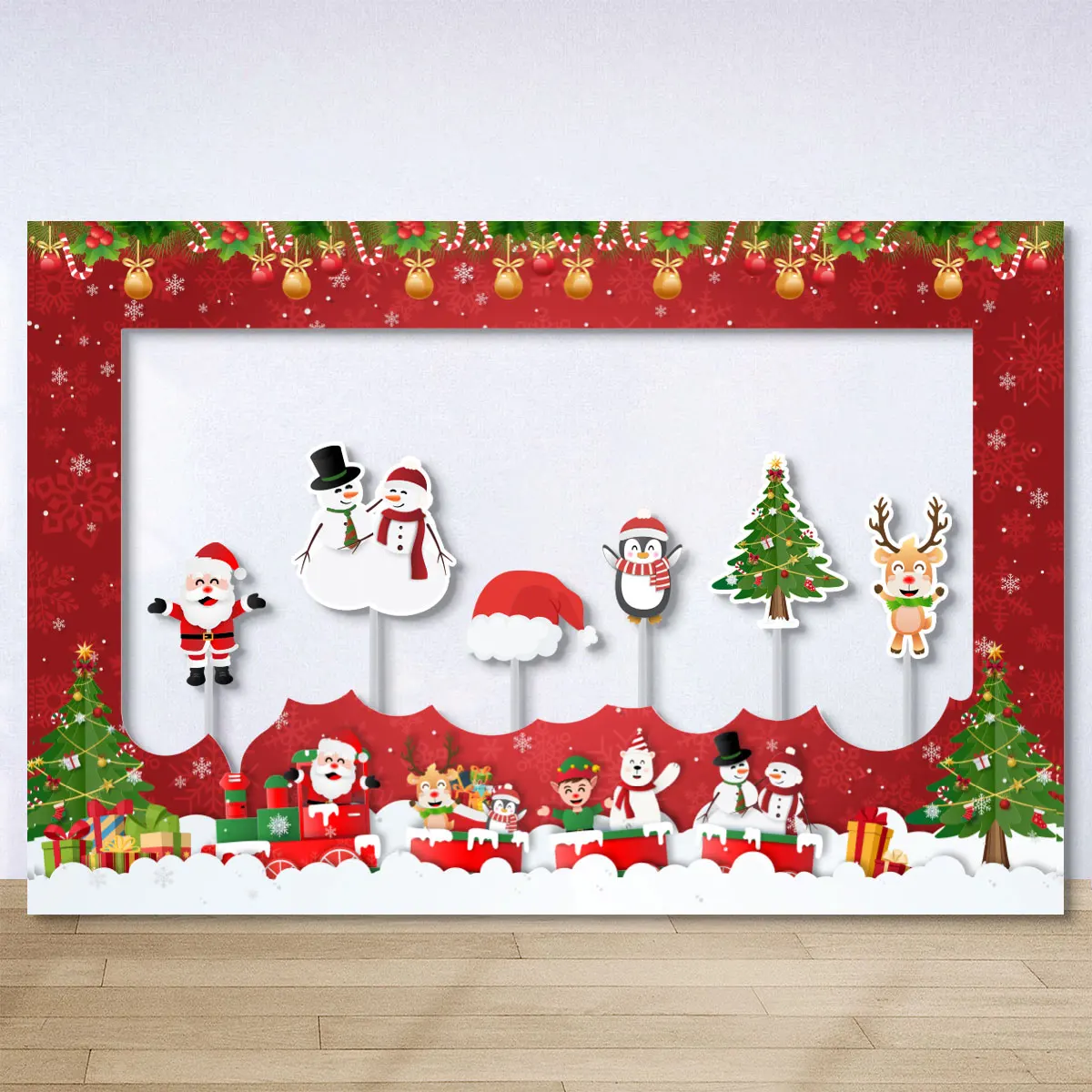 1pcs 2024 Merry Christmas Paper Photo Frame Fun Photo Booth Props Family Party Dinner Xmas Decorations Happy New Year Gifts