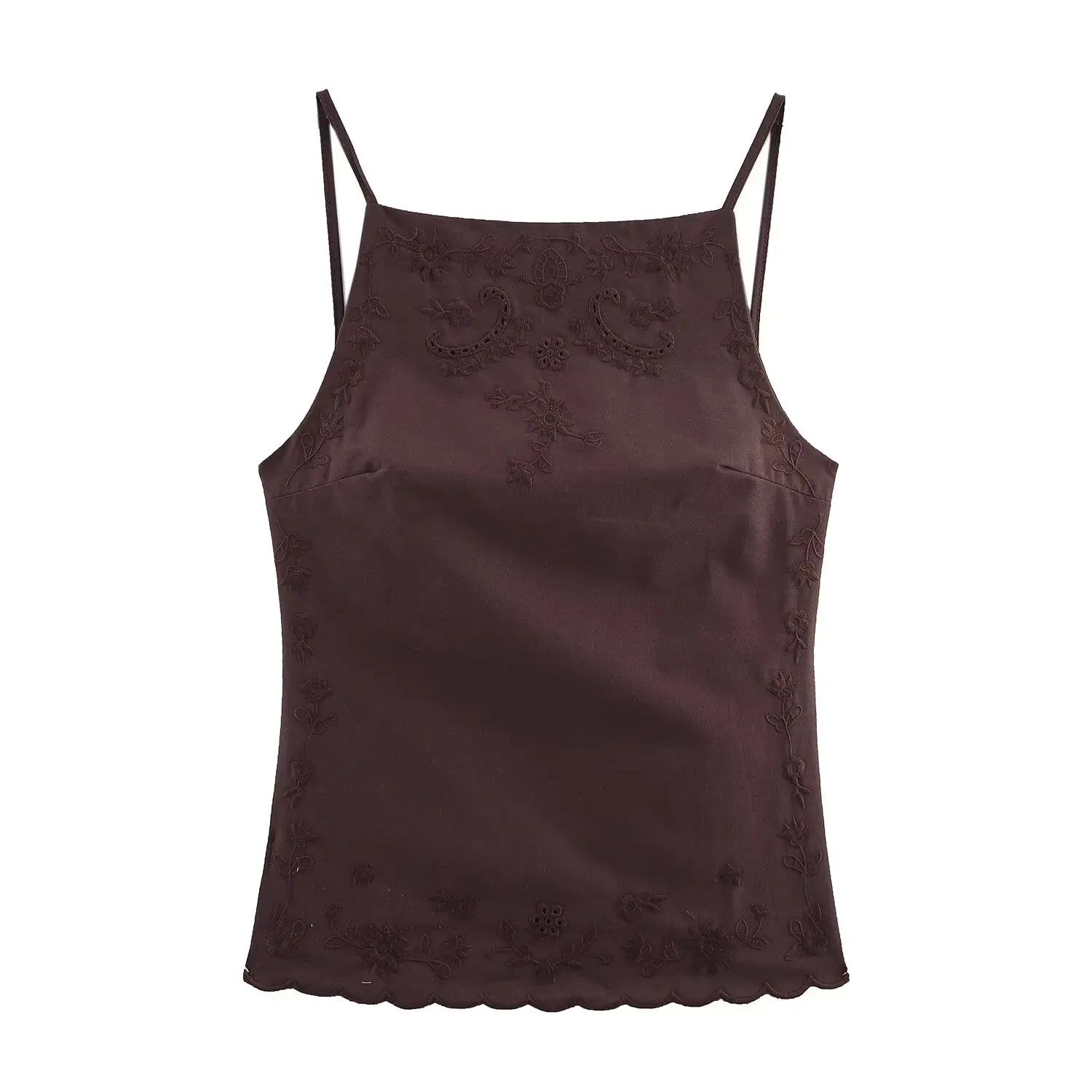 Maxdutti ฝรั่งเศสผ้าฝ้ายและผ้าลินิน Backless เซ็กซี่ Suspender เสื้อ Minimalist สีกาแฟ Elegant เสื้อแขนกุดเสื้อผู้หญิง Top
