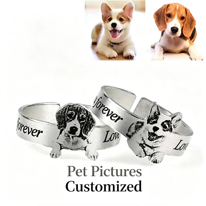 1PCS Pet Photo Opening Hobby Customized Rings Stainless Steel Jewelry Personalized Animal Rings Women Men Fashion Gifts