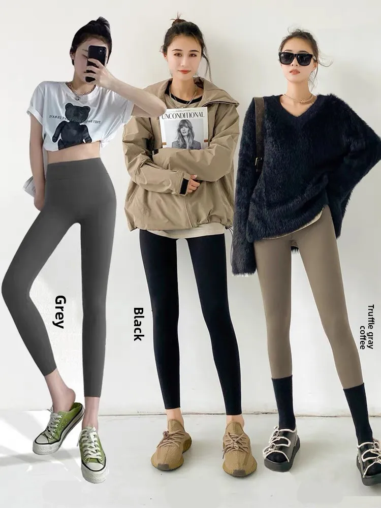 Women's High Waist Fce Lined arkskin Pants Yoga Fitn Tightening Tummy Control Bot Long Leggings Nylon Spandex