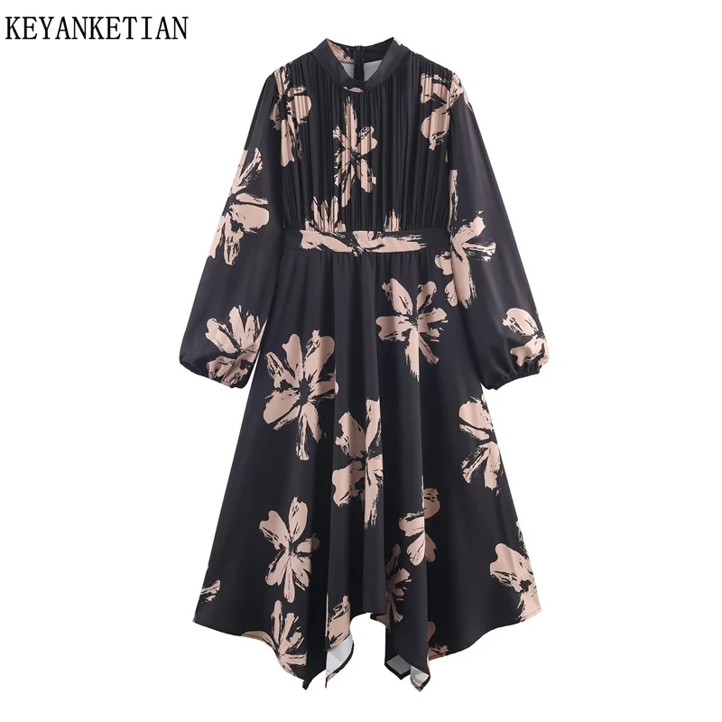 

KEYANKETIAN весеннее новое женское многослойное облегающее платье с рукавами-фонариками и принтом нестандартной формы с рукавами-фонариками