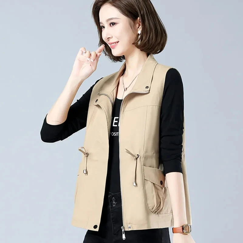 [Lined Cloth] Sleeveless Vest Coat Women's Spring Autumn 2024 New Female Slim Fashion Waistcoat Tops Solid Casual Short Jacket