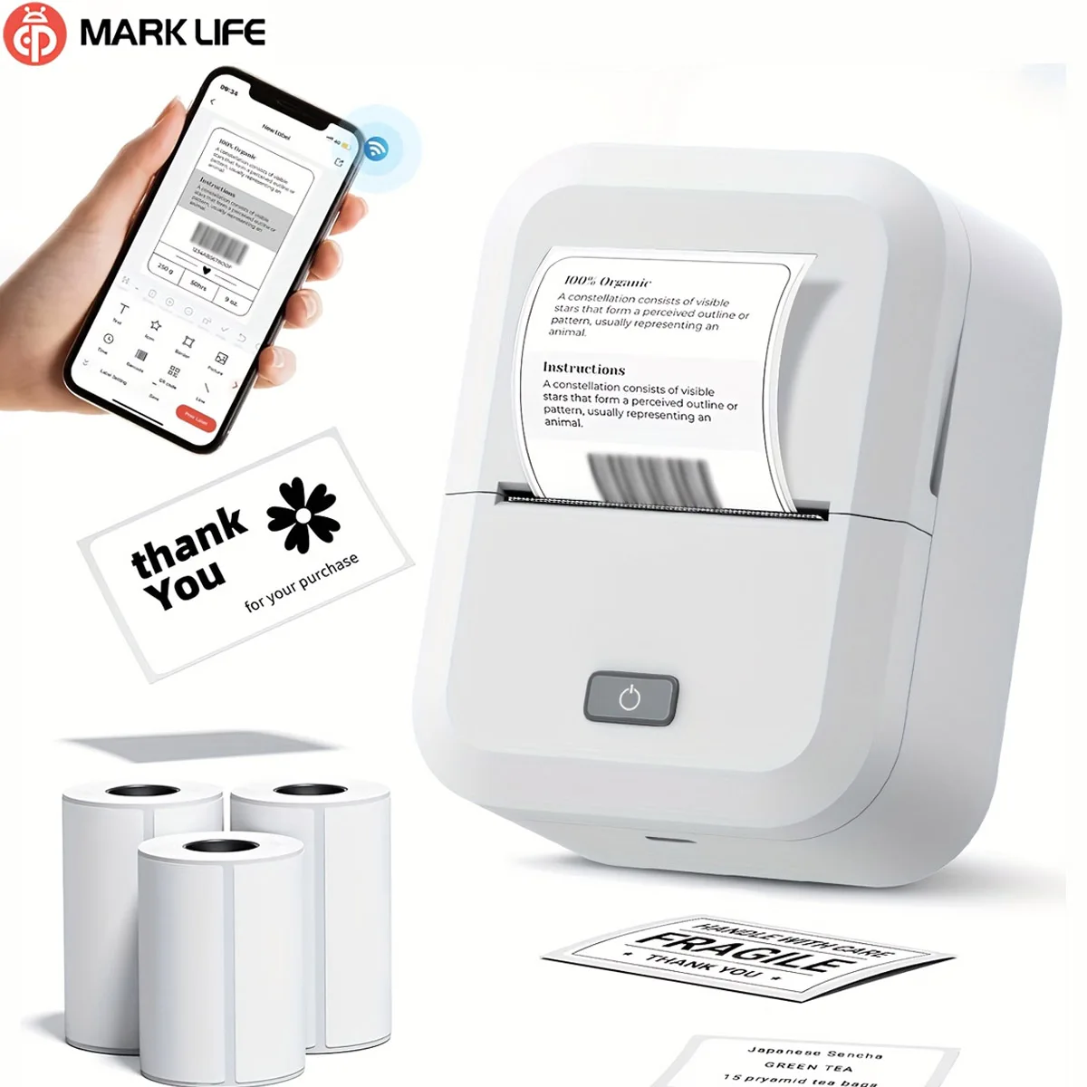 

Marklife X2 Thermal Printer Label Printer Portable Bluetooth Inkless Self-Adhesive Printer For Gift/Diy/Marking/Tag/Label Printi