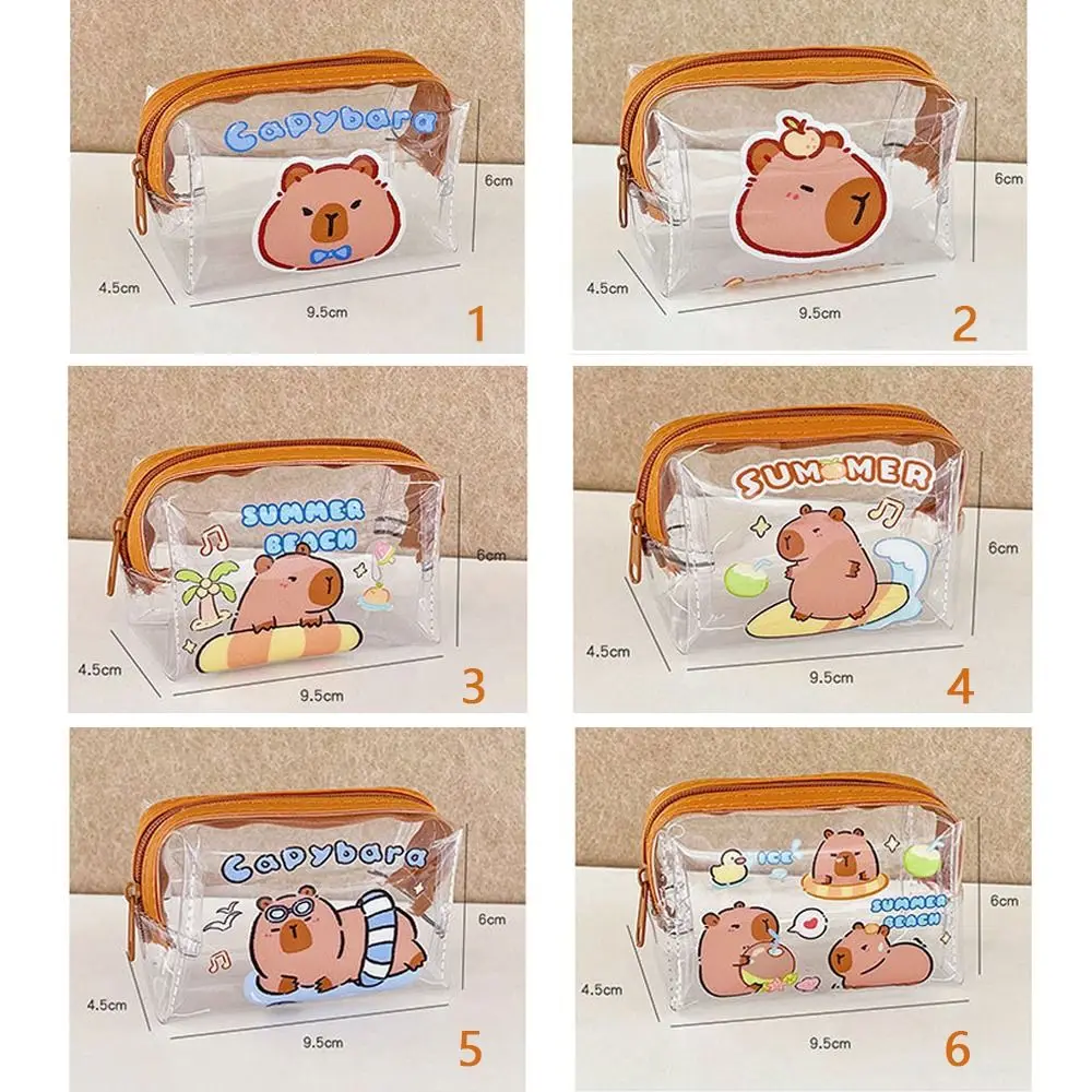 Cute PVC Transparent Coin Purse Cartoon Smooth Zipper Makeup Bag Storage Pouch Wallets