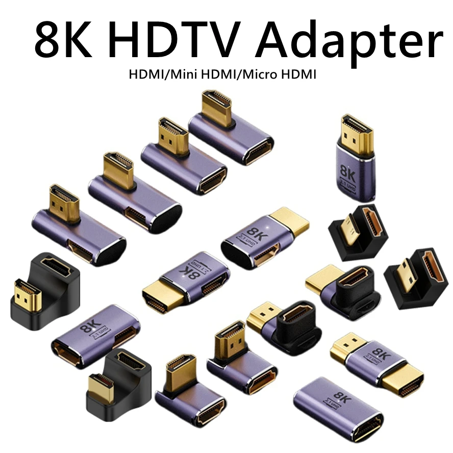 1Pc 8k 4K 120Hz 270 90 Degree Angled Adapter Mini Micro To HDMI-Compatible U Shape L Type HDMI Splitter Male to Female Converter