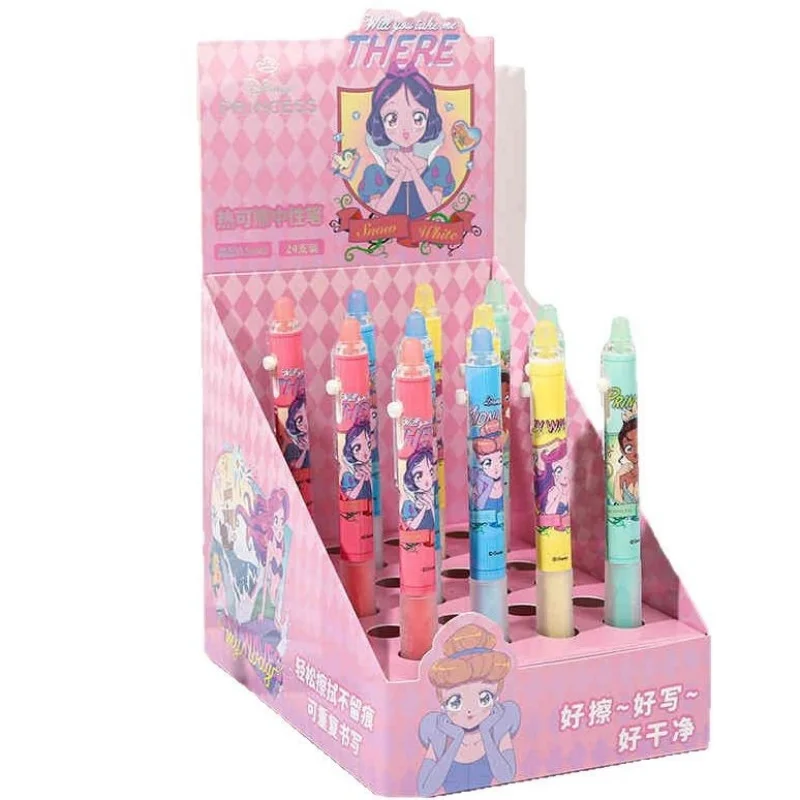 

12/24pcs Cartoon Disney Princess Erasable Gel Pen Cute 0.5mm Blue Ink Press Signature Pens Promotional Gift School Supplies