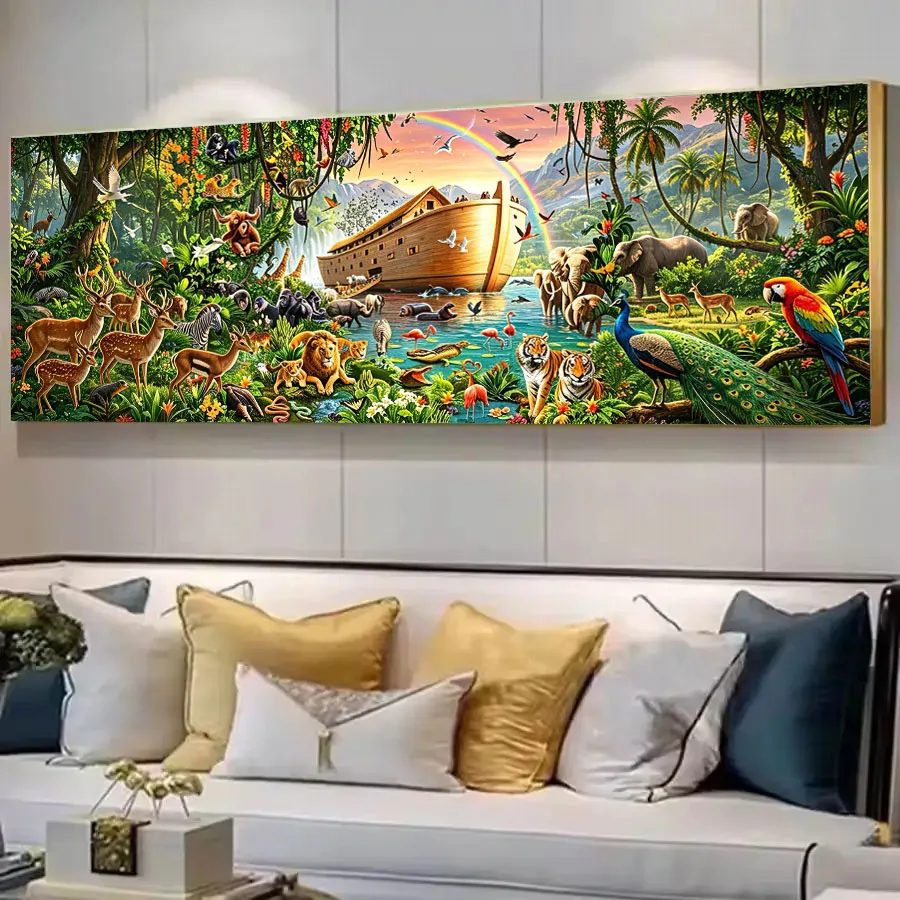 

Алмазная мозаика «Зоопарк Ноевы ковчег»: крупноформатная вышивка с изображением оленя и павлина, круглые и квадратные стразы