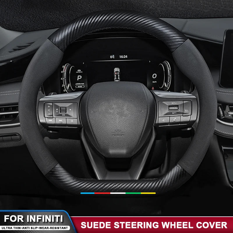 

Anti-Slip Suede Car Steering Wheel Cover For Infiniti Q50 Q60S Q70 QX30 QX50 QX55 QX56 QX60 QX70 QX8 JX35 EX25 FX35 G37 M35 ESQ