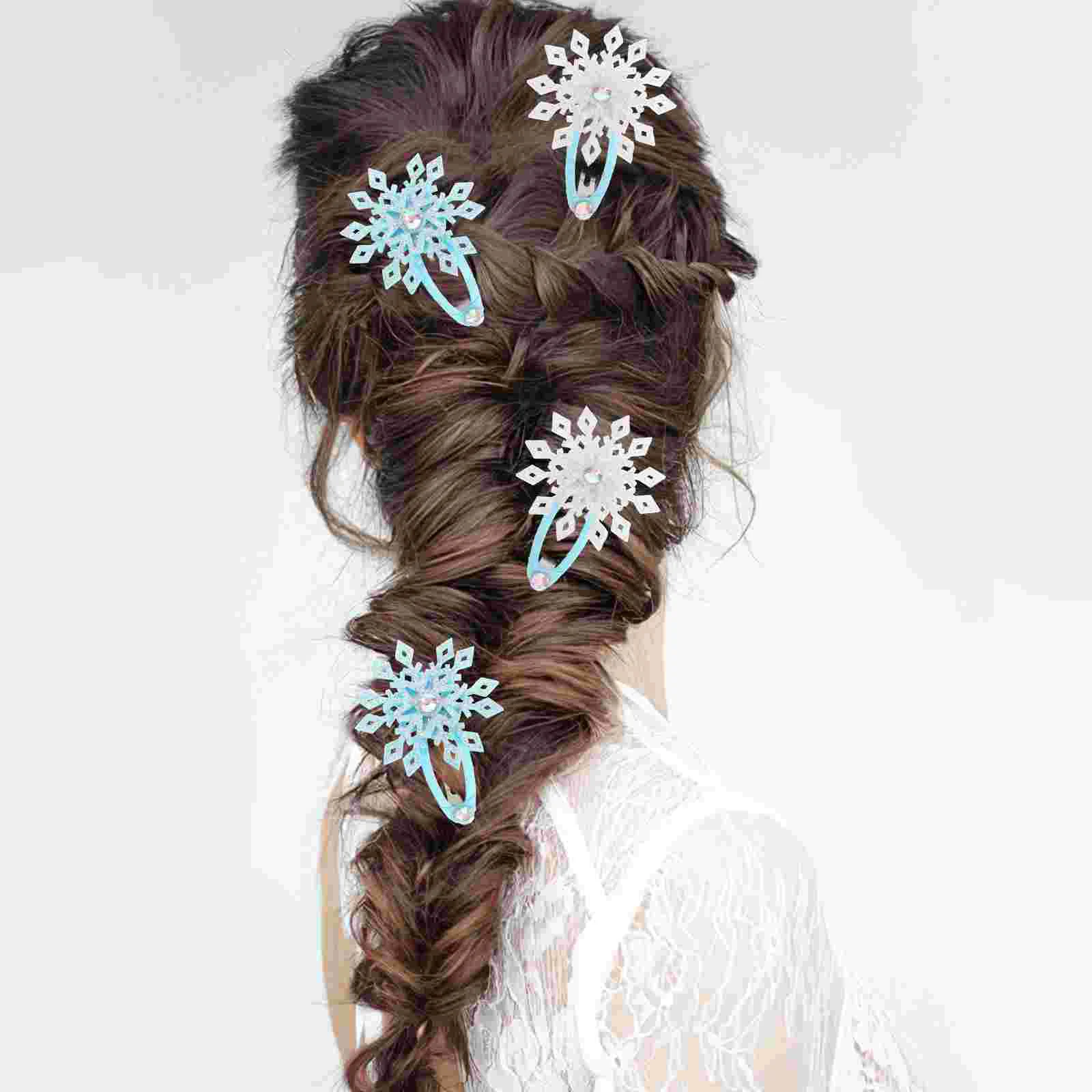 4 Pairs Hairpin Snowflake Clips for Styling Accessories Women Sparkling Glitter Holiday Girls