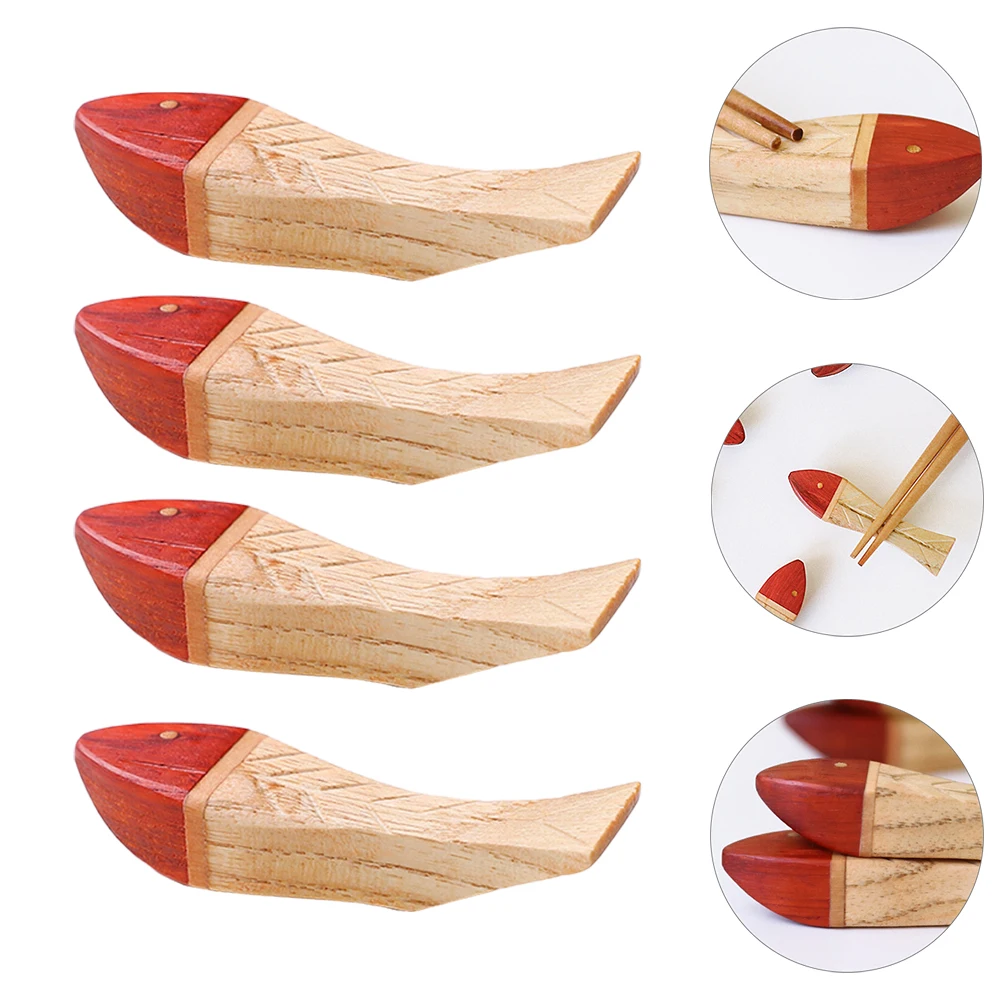 

4 шт. деревянные палочки для еды в форме рыбы, креативные полки в японском стиле, легкий многоразовый материал, элегантная среда для еды