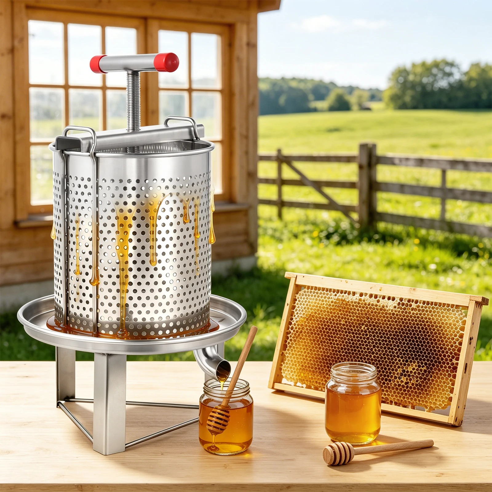Manual Honey Separator, 3.17 Gal Household Beeswax Extractor, Stainless Steel Bee Extraction Equipment for Making Wine Juice