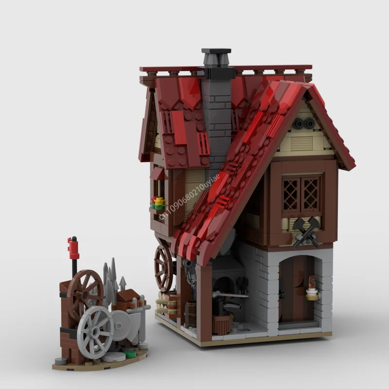 824 stücke Moc Medieval Dorf Schmied Shop Modulare Architektur Burg Häuser Bausteine Montage Ziegel Spielzeug Kind DIY Geschenk