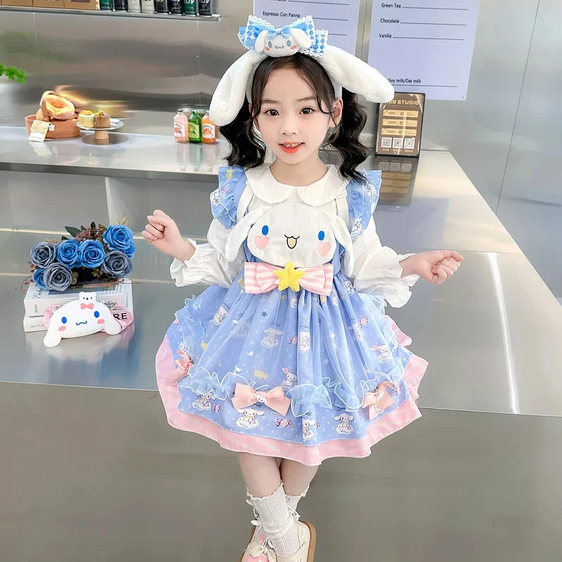 

Kawaii Sanrio Cinnamoroll Children Dress Cute Cartoon Anime Lolita Princess Dresses Summer Outdoor Party Children Birthday Gifts