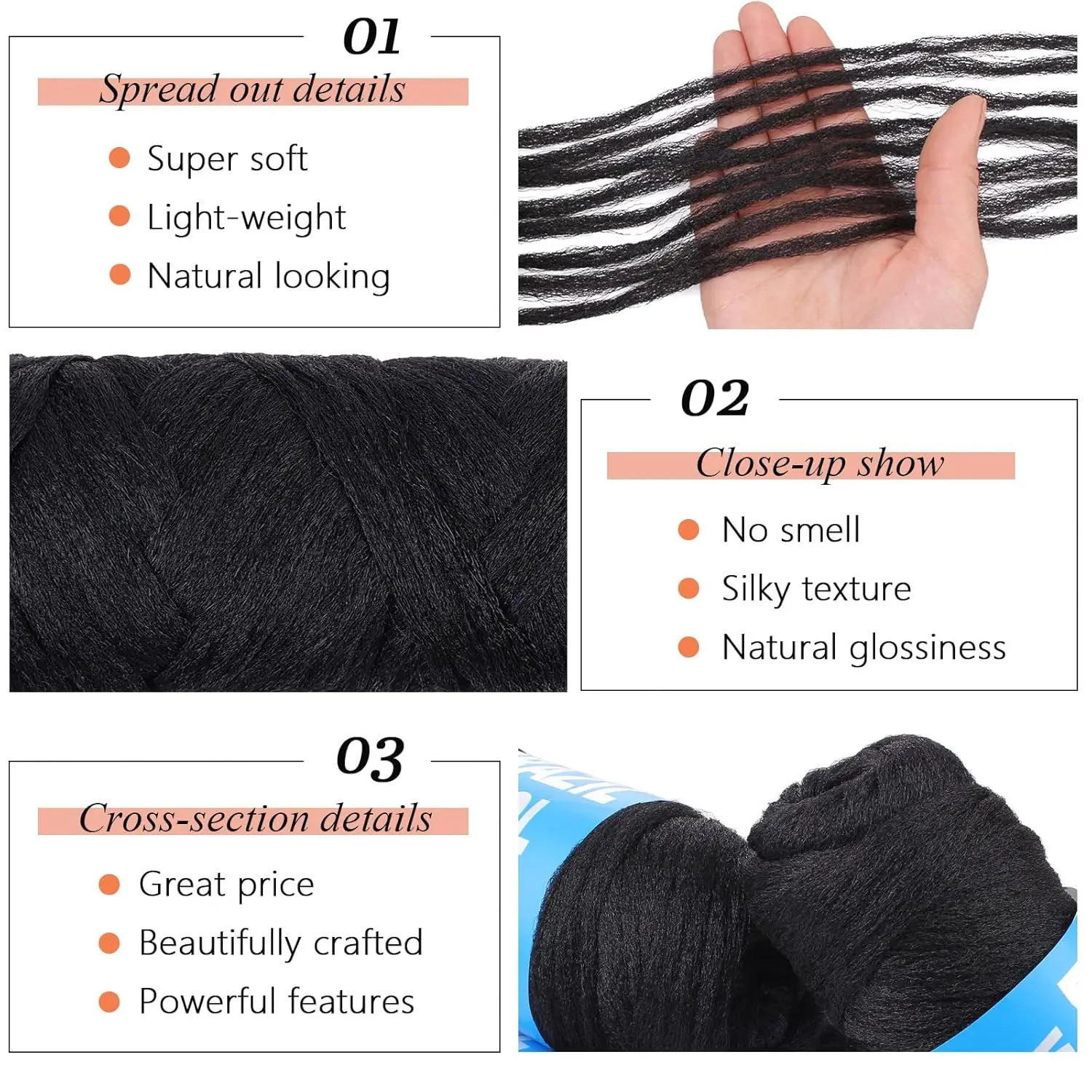 Cheveux de laine brésiliens tricotés à la main laine brésilienne pour tresser les cheveux cheveux de laine noire naturelle pour tresse au Crochet Faux Locs Crochet