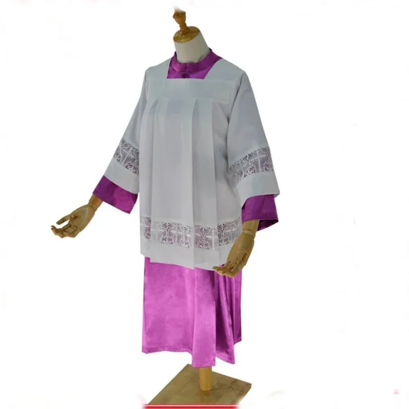 2PCS Altar Server Kids Inner Robe Surplice Lace Cottas Church Clergy Altar Boy Girl Costume Priest Liturgical Vestment