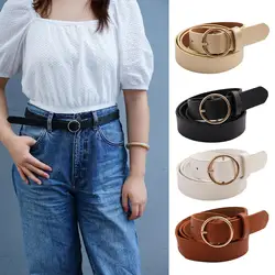 Fashion Women Leather Belt Classic Retro Simple Belts For Girls Metal Round Waist Belt Leisure Dress Jeans Wild Waistband E6t4