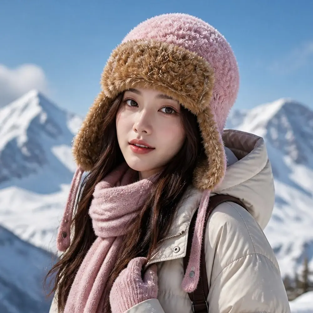 Unisex Polyester Fleece Lined Trapper Hat Adjustable Thick Warm Windproof Ushanka Hat Ear Flap Hat For Women