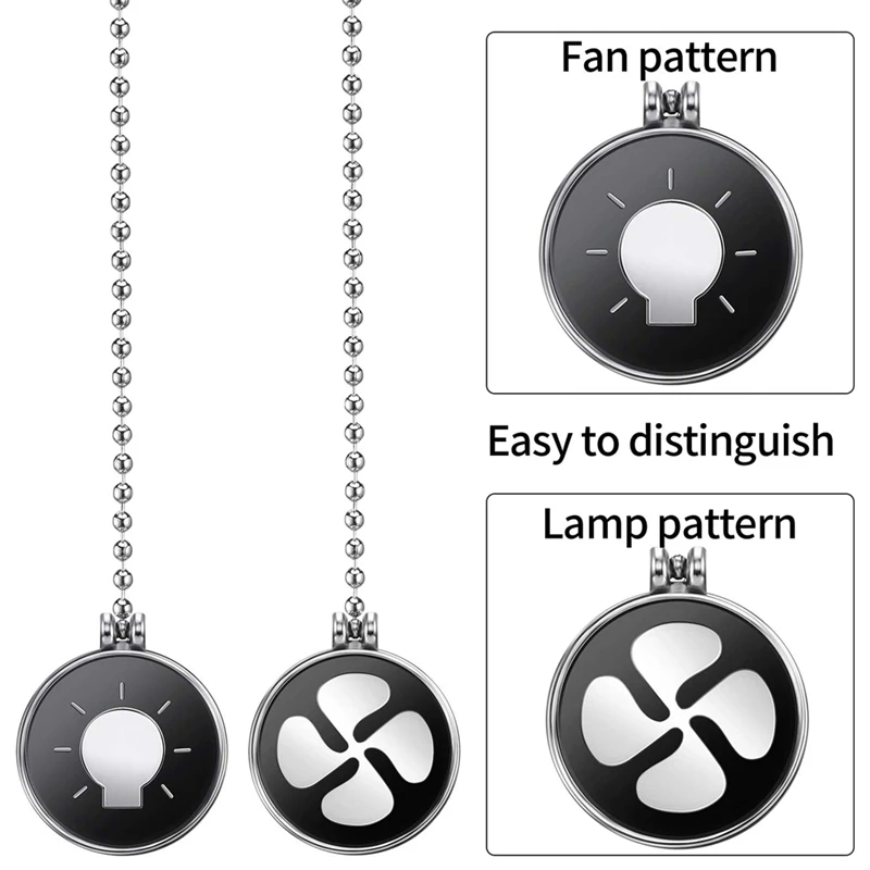 Ceiling Fan Pull Chain Set, 4Pcs Light Bulb And Fan Pattern Pull Chain Ceiling Fan Chain Extender With Ball Fan Chain