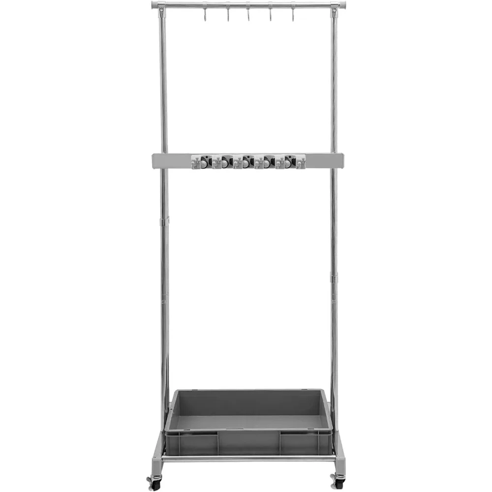 Carrello portaoggetti portatile per prodotti per la pulizia per scope e panni