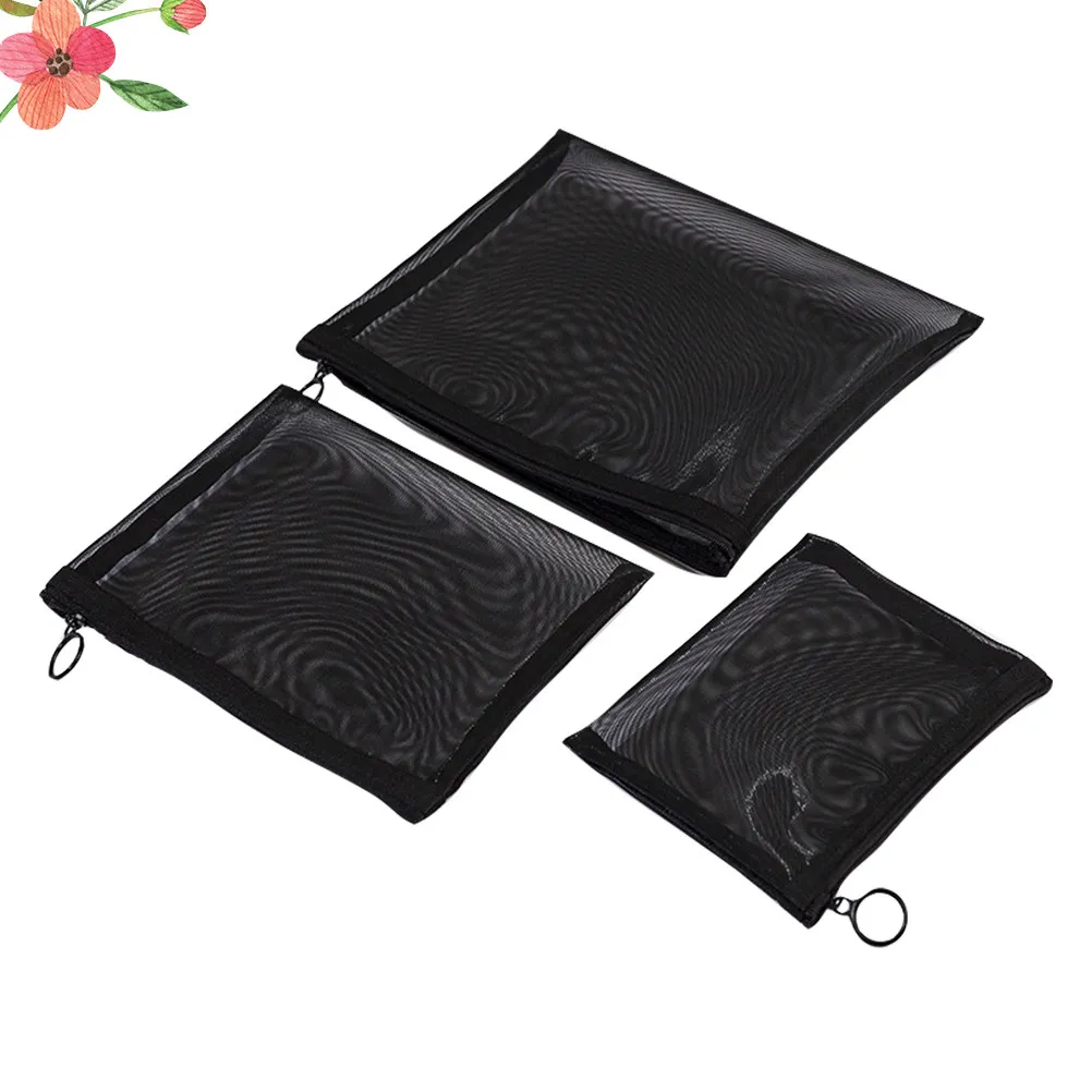 

Набор из 3 черных сетчатых сумок-органайзеров для косметики, пеналов, дорожных туалетных принадлежностей, многофункциональных чехлов для хранения и держателей для кистей