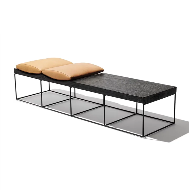 

Creative soft bag solid wood bench wrought iron shoe changing stool Nordic bench