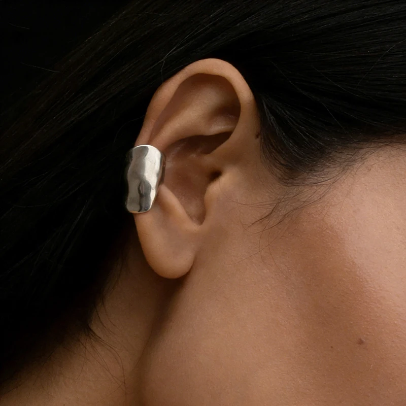 Women's Minimalist Irregular Smooth Ear Clip, C Shape Geometry
