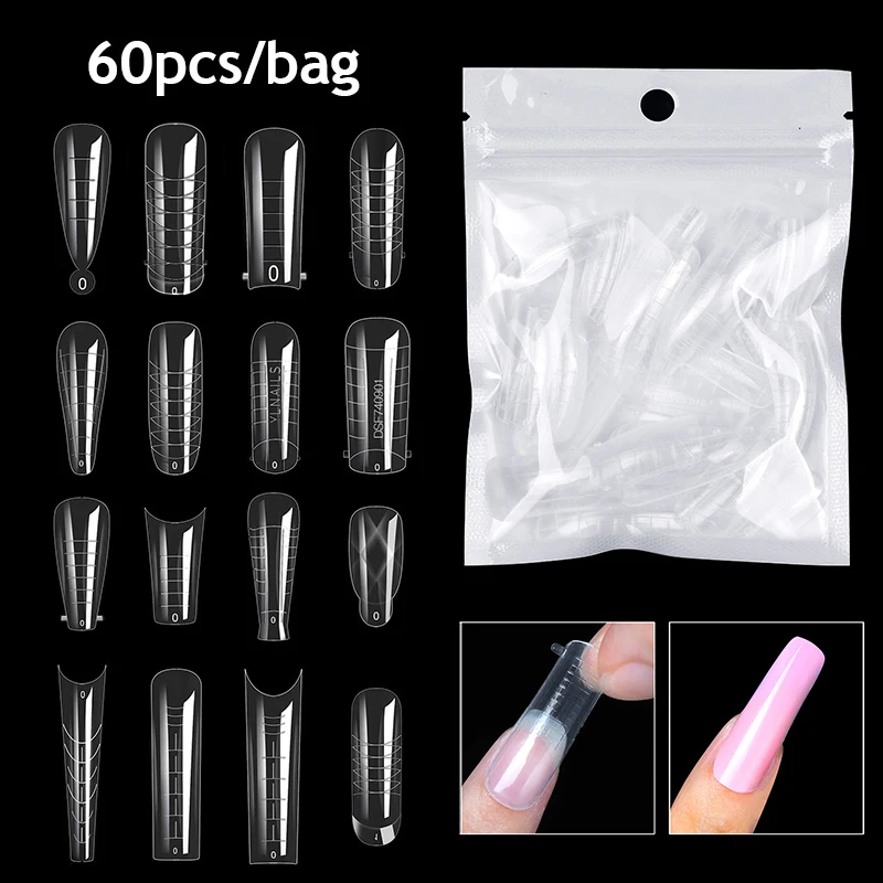 60pcs Nail Forms Quick Building Mold Tips Full Coverage Clear Nail Dual Forms Sculpted Extend False Nail Tips Accessories