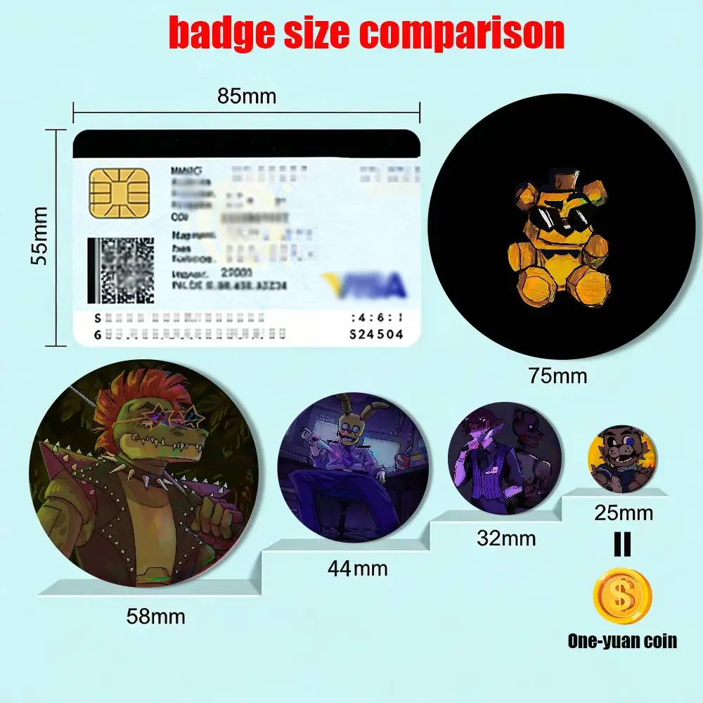 Montgomery Gator William Afton FNAF Round Exquisite Badge Brooches Creative Pins For Clothes Hat Backpack Gift Accessories