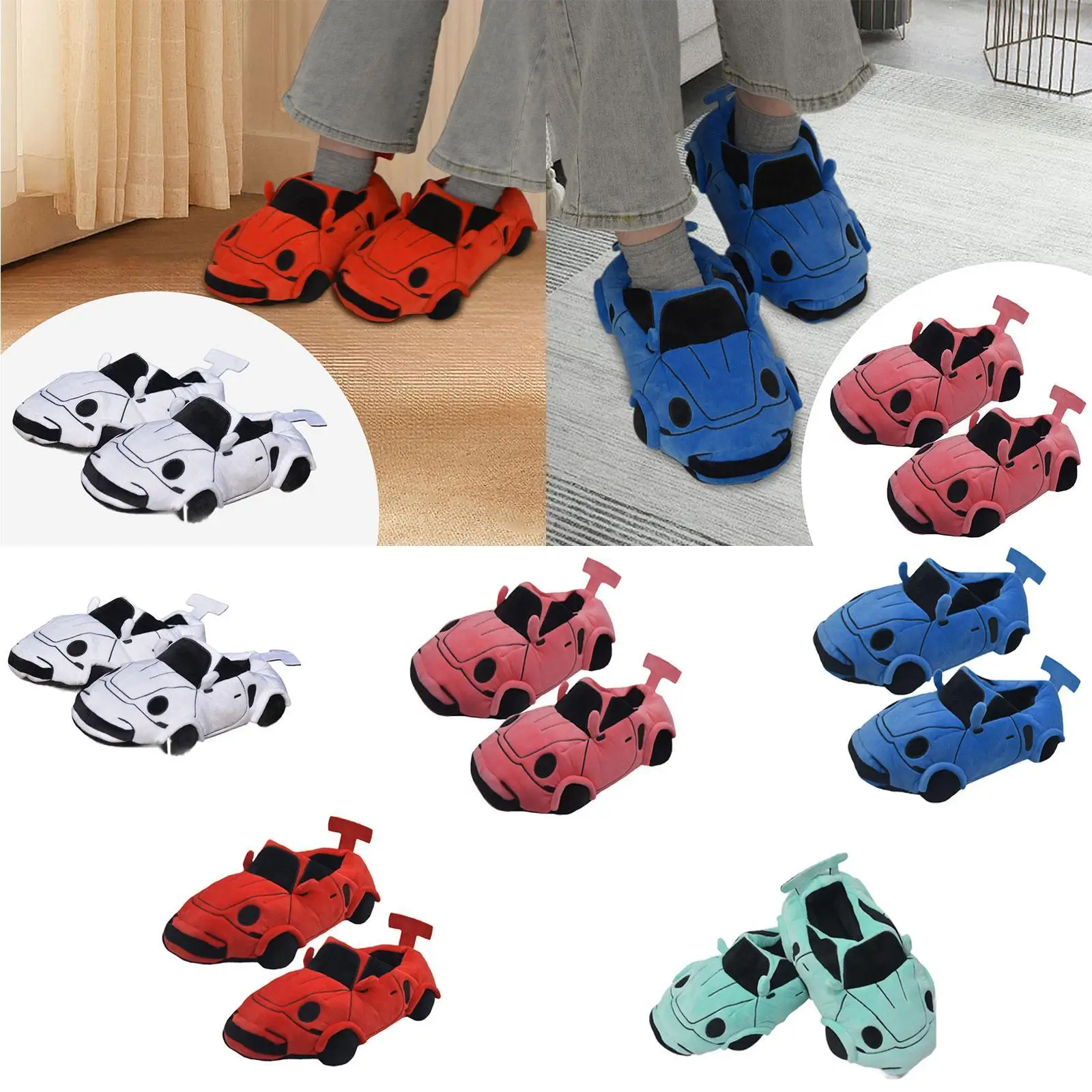 Thick Plush Winter Slippers Sports Car Look Cozy Indoor Home Shoes Non Slip for Couples