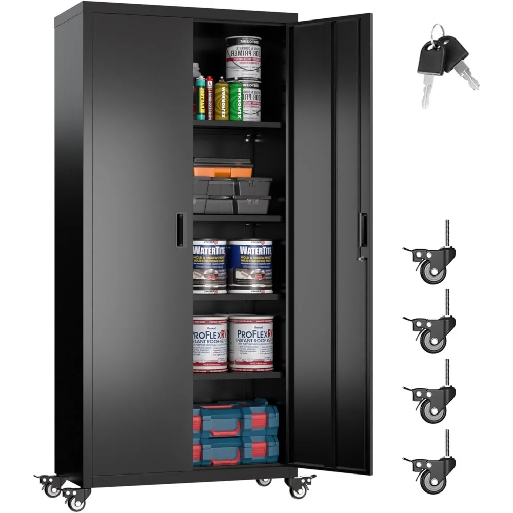 

Metal Garage Storage Cabinet with Wheels, 73'' Steel Cabinets on Wheels for Office School Home Warehouse Utility Room Garage, As