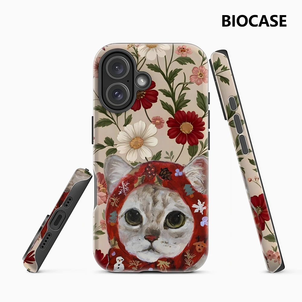 

Floral Cat Phone Case for Magnetic Phone Case for IPhone 17 16 15 14 13 Pro Max Plus Single Double-layer Tough Case