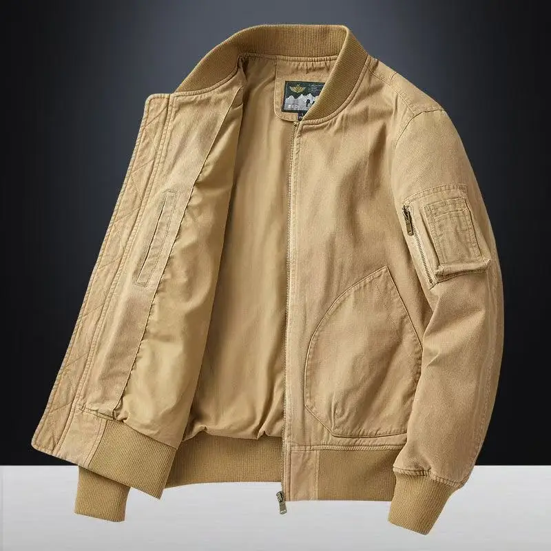 

Japanese Retro Faion Spring Pilot Jaet Men Women Slim Fit Multi ket Windproof Long Sve Zipper Closure No Hat Included