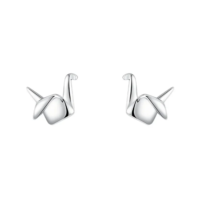 925 Sterling Silver Paper Crane Stud Earrings for Women Cute Mini Piercing Earring Romantic 14k Gold Jewelry Gift