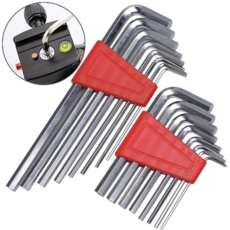 Conjunto de 16 Chaves Allen Métricas de Braço Curto em L, Ferramentas Manuais Portáteis para Reparo de Bicicletas e Veículos, Kit de Chaves L e Chaves de Fenda