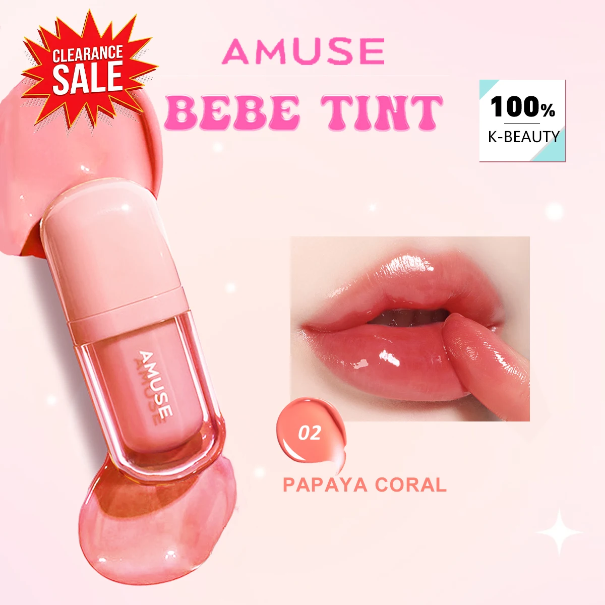 [Liquidación] AMUSE BEBE TINT 02 PAPAYA CORAL 3.8g, Aplicación Suave, Hidratante y No Resecante, Cosmético Coreano, Maquillaje Coreano