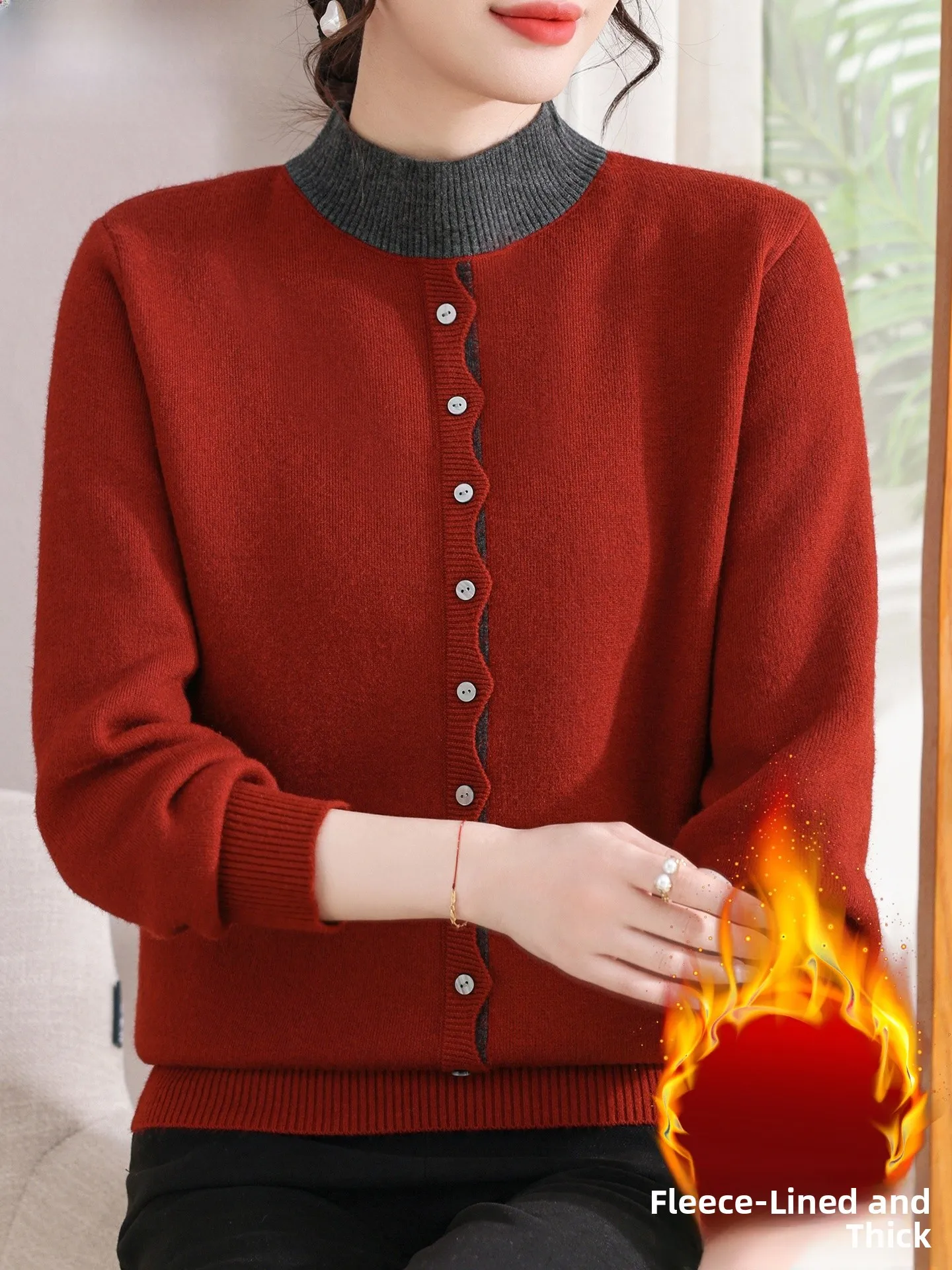 

Thiened Fce Women's Knitted Sweater Mom Sle Boting irt Warm Easy Clean Polyester Fiber Loose Fit Faionable Wint...