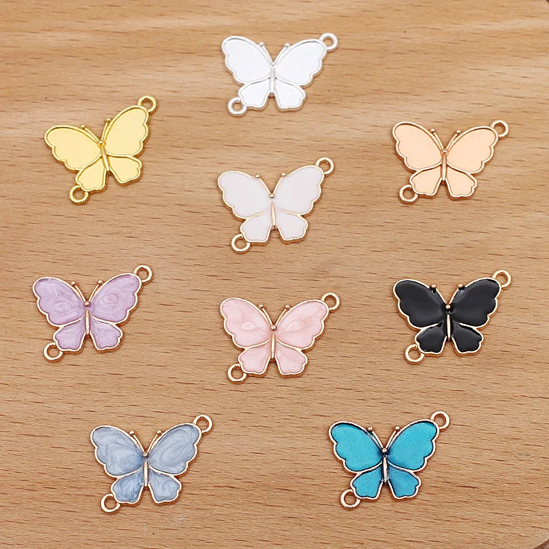 

50PCS 2cm Two Holes Colorful Enamel Butterfly Pendant Ornament Zinc Alloy Butterfly Connecter Charms For DIY Necklace Bracelet