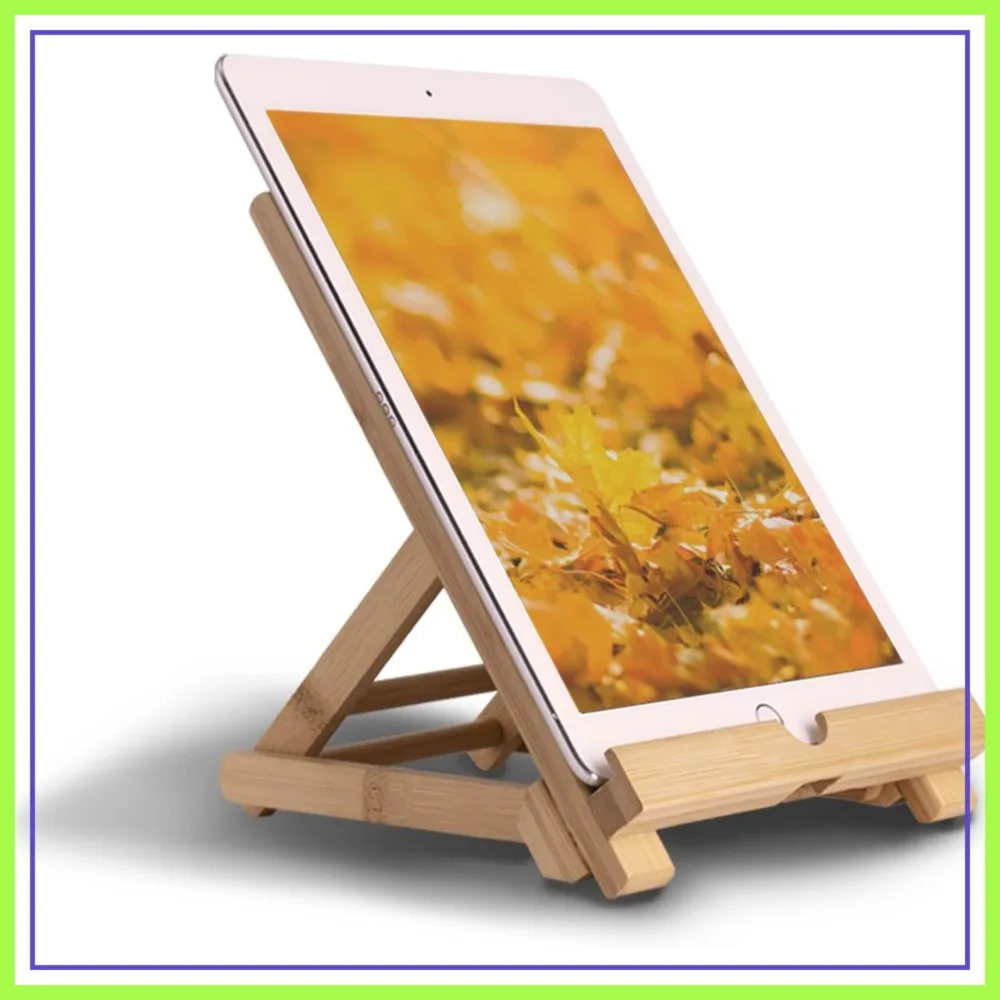 

Adjustable Bamboo Tablet Stand with Charging Hole for Desk and Cooking