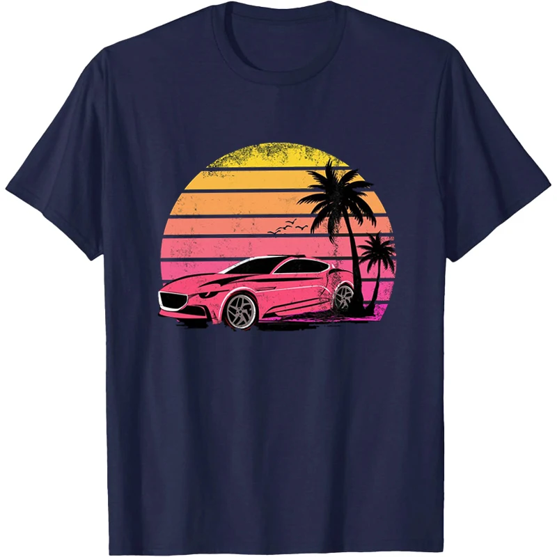 Vintage Retro Summer Style Graphic T Shirts Cars Retro Tropical Coast Shirt Women TShirt Mujer Camisa Palm Shirts Man Shirt