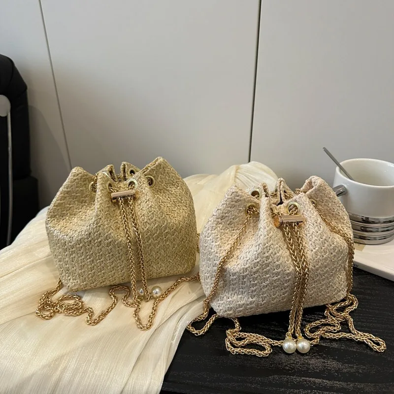 

Fashion Straw Bucket Bag Women's Summer New Large-capacity Versatile Shoulder Bag Leisure Travel Vacation Shoulder Bag