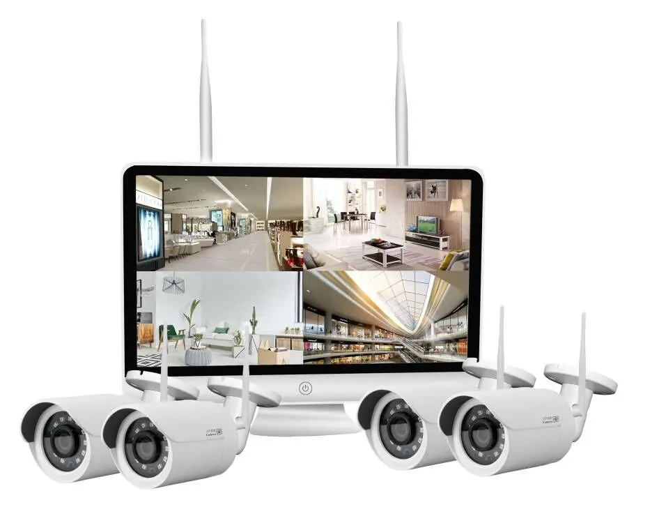 Kit Wi-Fi 3MP avec moniteur NVR, 4 canaux, caméras entièrement en métal, 1 moniteur, 4 pièces