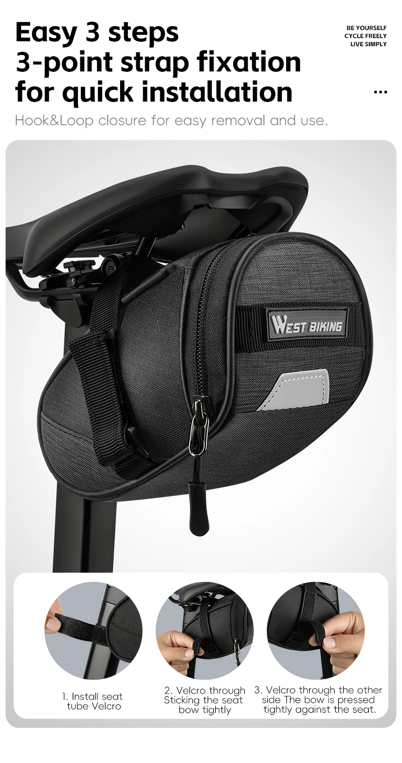 WEST BIKING Fahrradsatteltasche Wasserabweisende Rücksitztasche MTB Rennrad Fahrrad-Aufbewahrungszubehör Rücklicht-Riemen – Detail 8