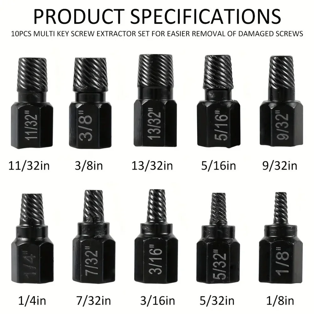 10Pcs Damaged Screw Extractor Kit Impact Bolt Nut Remover Metal Easy Out Drill Bit Disassemble Extractor Socket Damaged Remover