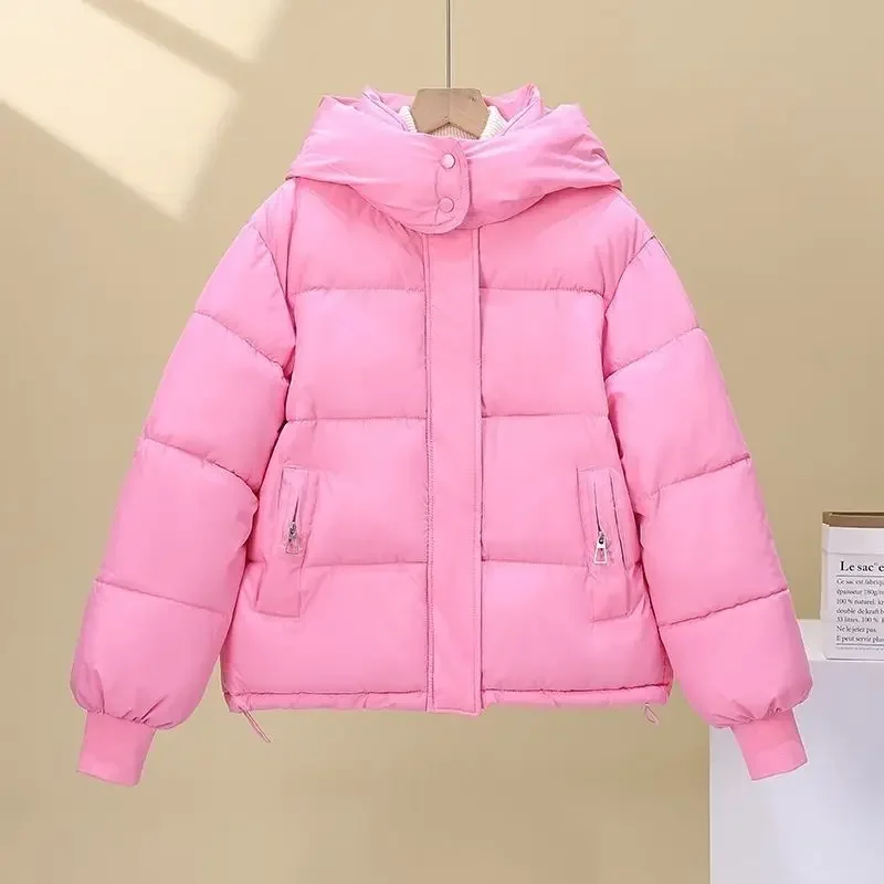 Korean Style Hooded Cropped Puffer Parka Women Oversized Thick Warm Zipper Pockets Winter Coat Casual Streetwear Outfit 2026