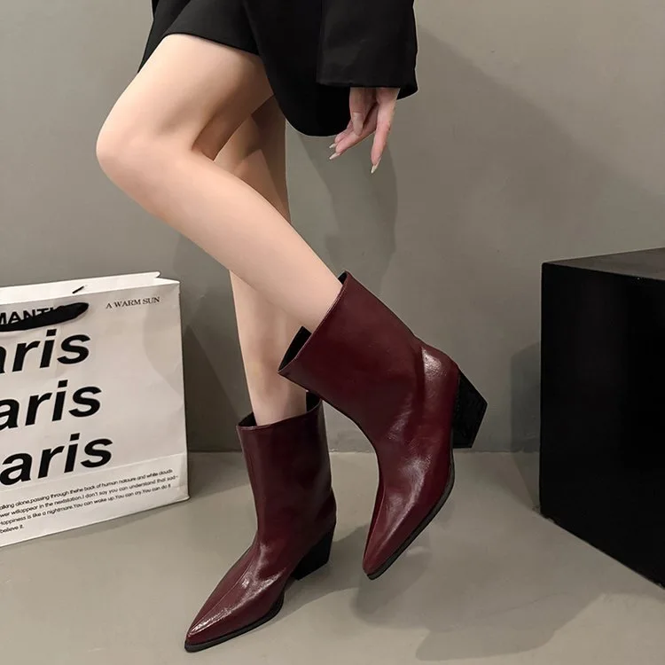 Autumn and Winter New Fashion Outdoor Pointed-Toe Versatile Women's Mid-Calf Boots