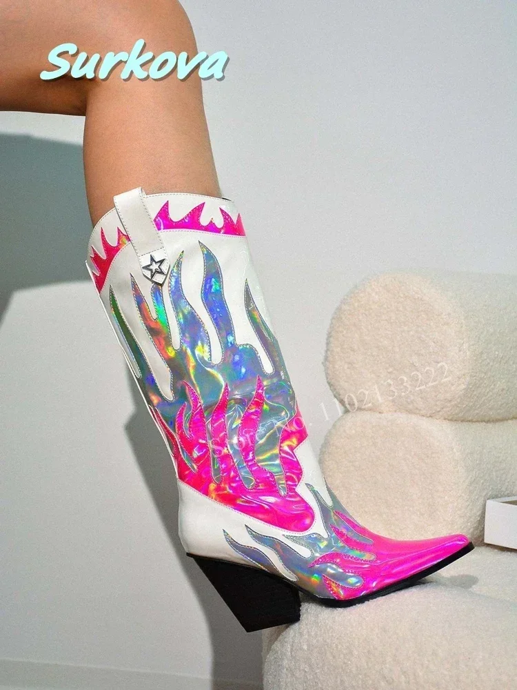 Elegant Retro Mid-calf Boots Multicolor Pointed Toe Slow Chunky Heel New Arrival Fashion High Quality Luxury Women Shoes