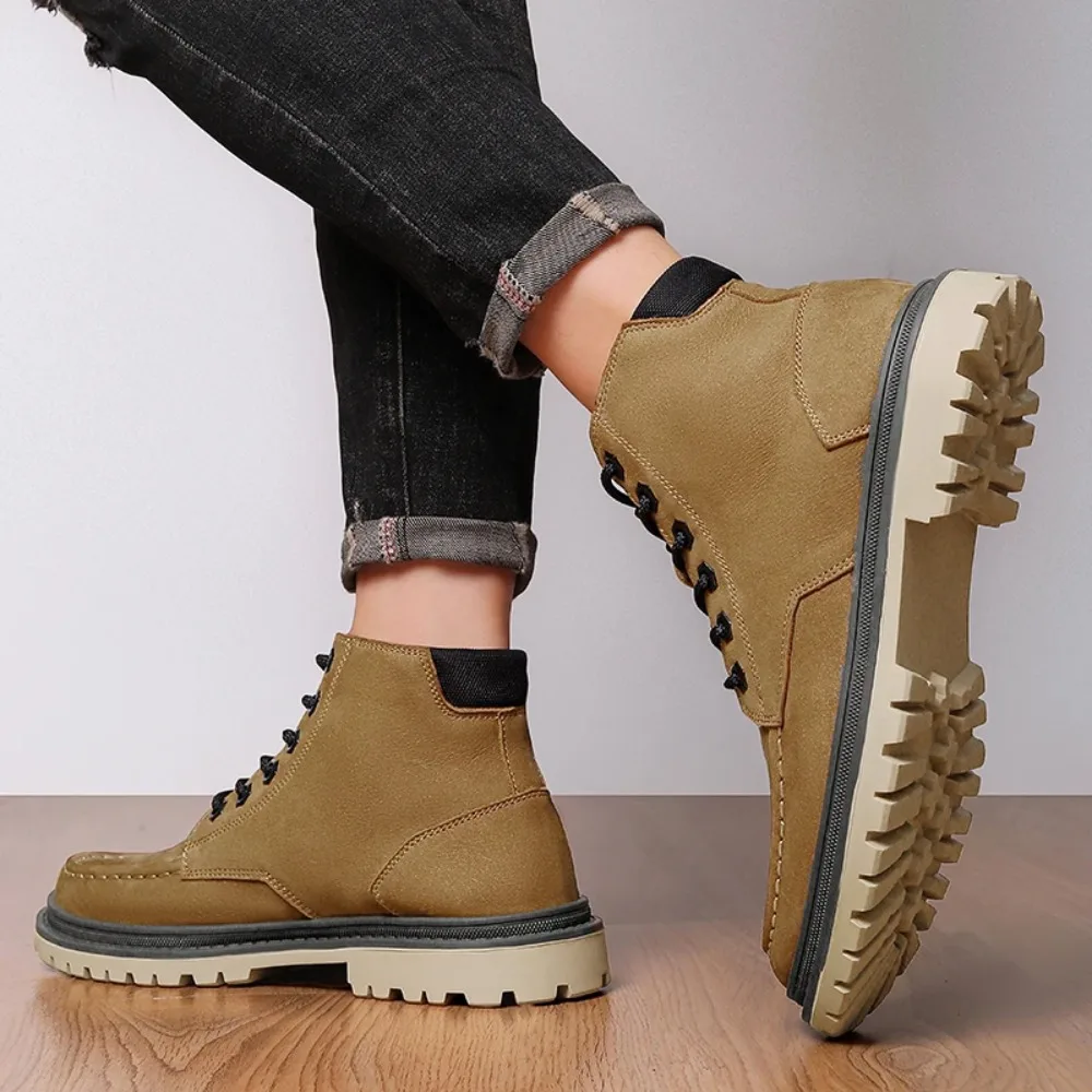 

Comfortable And Fashionable Men's Retro Leather Ankle Boot Autumn And Winter Anti-Slip Work Boots Lace-Up Outdoor Walking Boots
