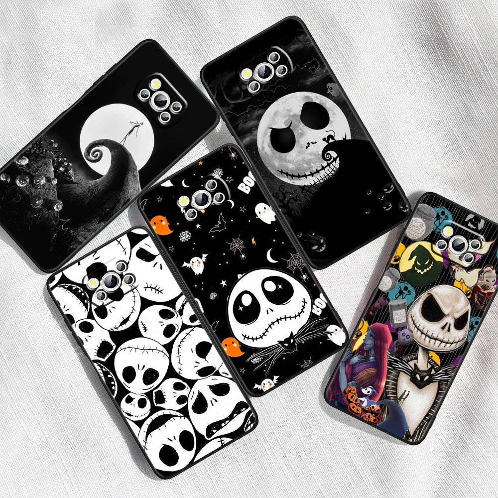 Disney Jack Skellington Anime For Xiaomi Mi Poco F5 F4 F3 X6 X5 X4 X3 M6 M5 M5S M4 M3 C65 Pro GT NFC 5G Black Soft Phone Case